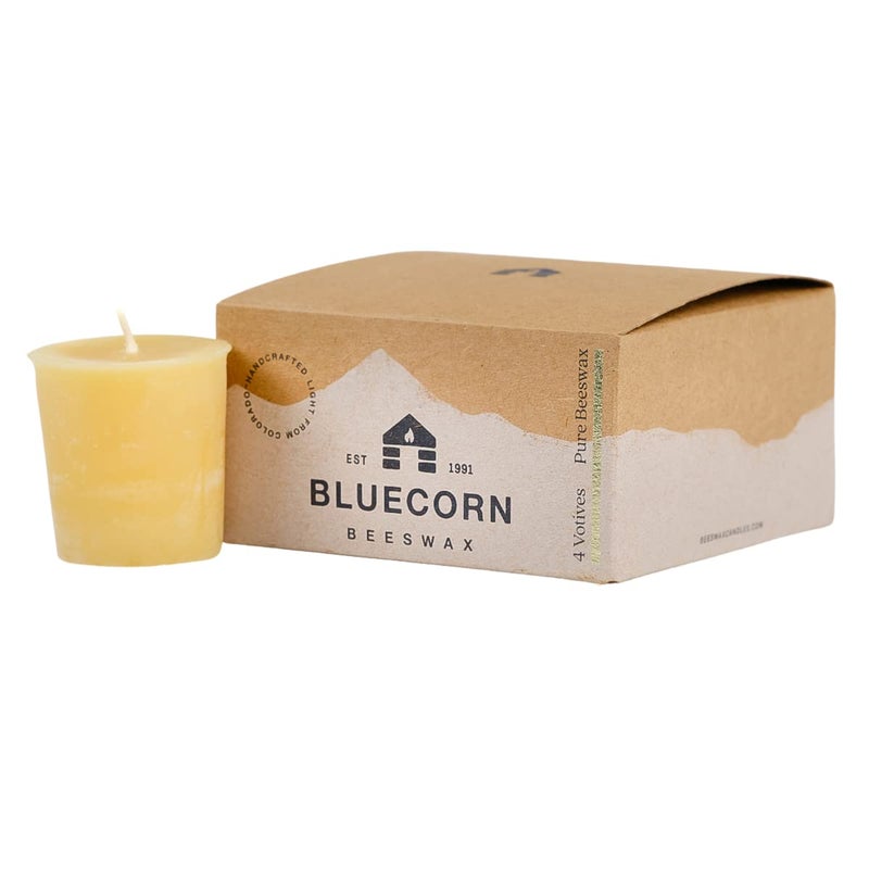 Bluecorn Beeswax Votive Candles, 100% Pure Natural Bees Wax, Yellow Votives, Clean Burning & Long Lasting (12+ Hours), Fragrance Free, Home Decor, Fall & Christmas Decor, American Made, 4 Pack - Image 1